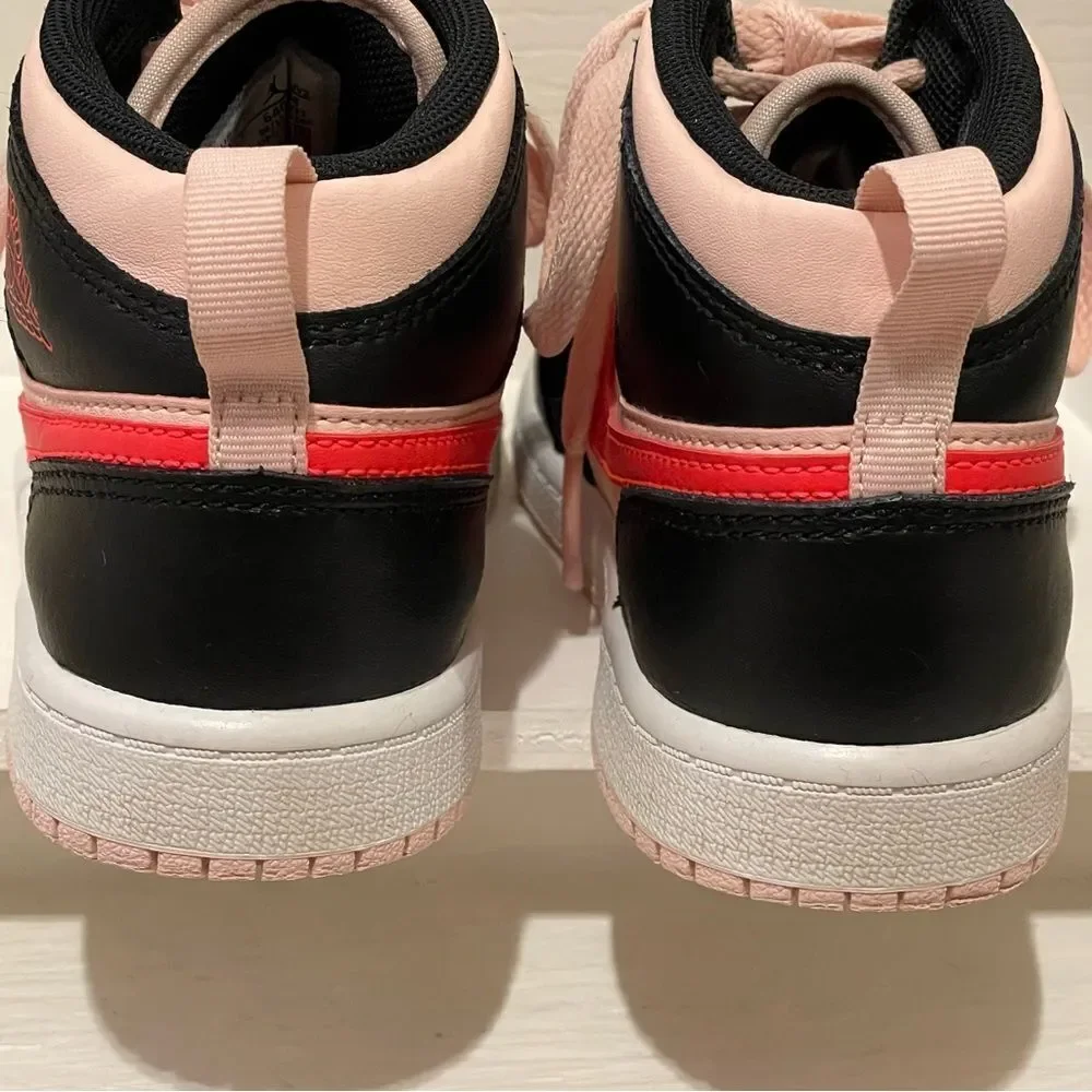 Nike Air Jordan 1 Mid GS Atmosphere Shoes Black Pink Crimson Kids 1Y